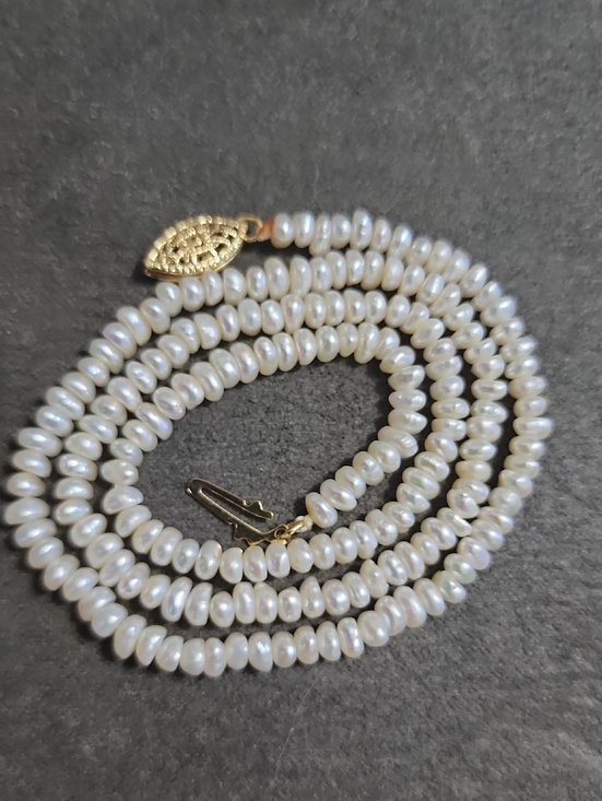 Jewelry - 14K Gold Filigree Clasp Freshwater Rice Pearl Necklace 17” | Hand Knotted